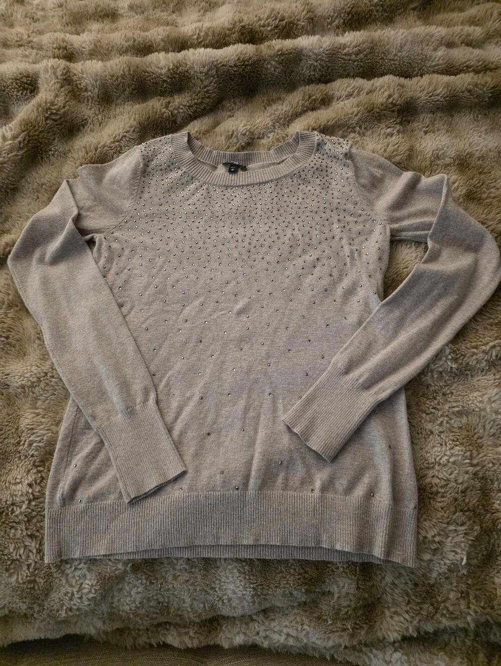 Inc Brand Taupe/Tan Rhinestone Embellished Long Sleeve Sweater. Like New. Size M